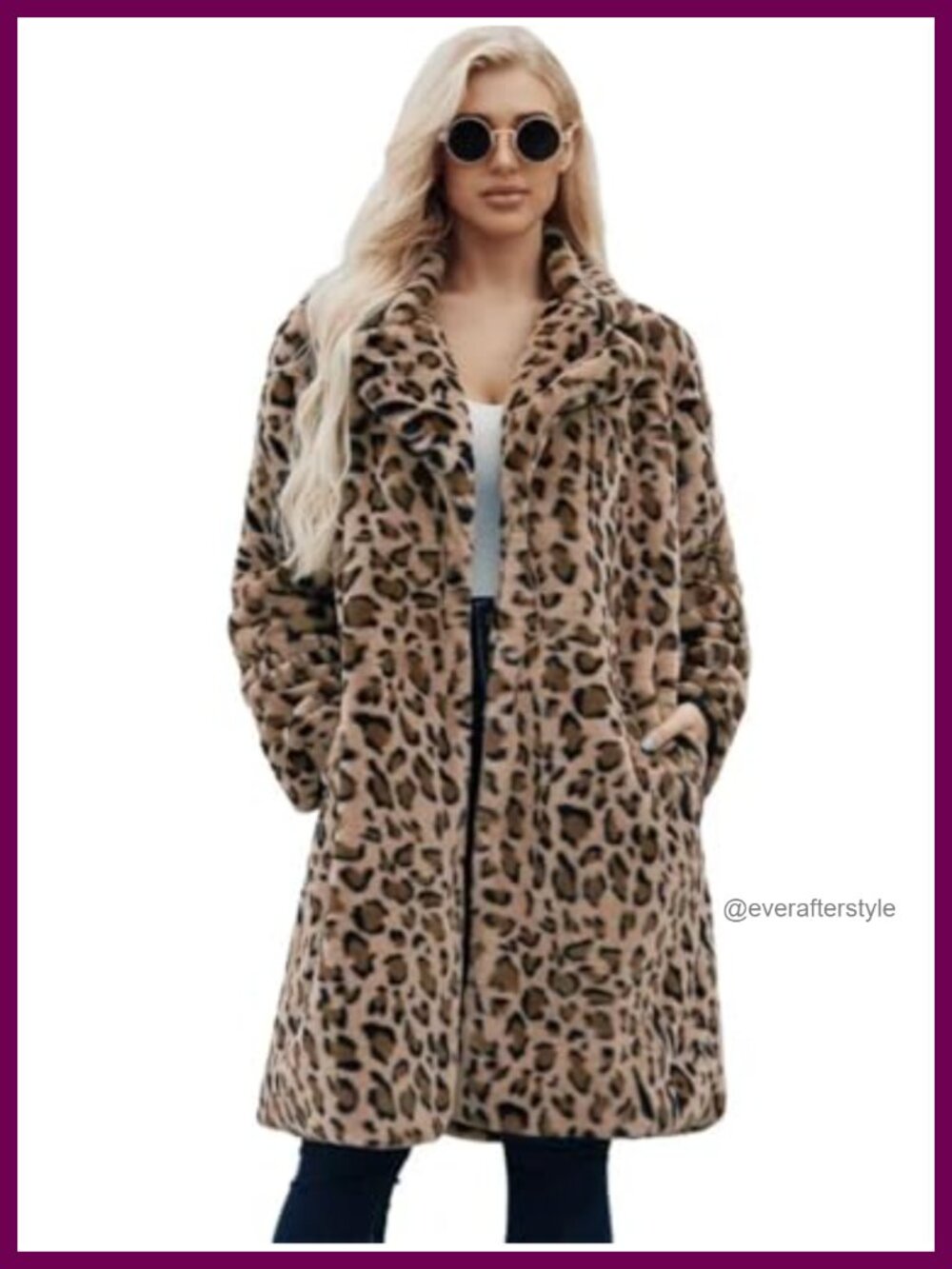 Faux Fur Overcoat Long Sleeve Hook Closure 2 Pockets Loose Fit Winter Coat
